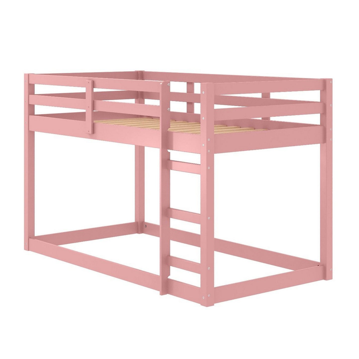 Twin Loft Bed with Wooden Frame and Attached Ladder, Pink — Chic Home-Decor