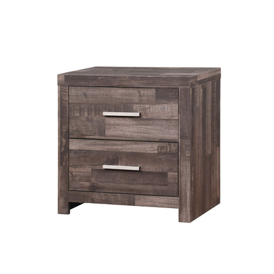 Nightstand with Rough Hewn Saw Texture and Panel Base, Rustic Gray — Chic Home-Decor