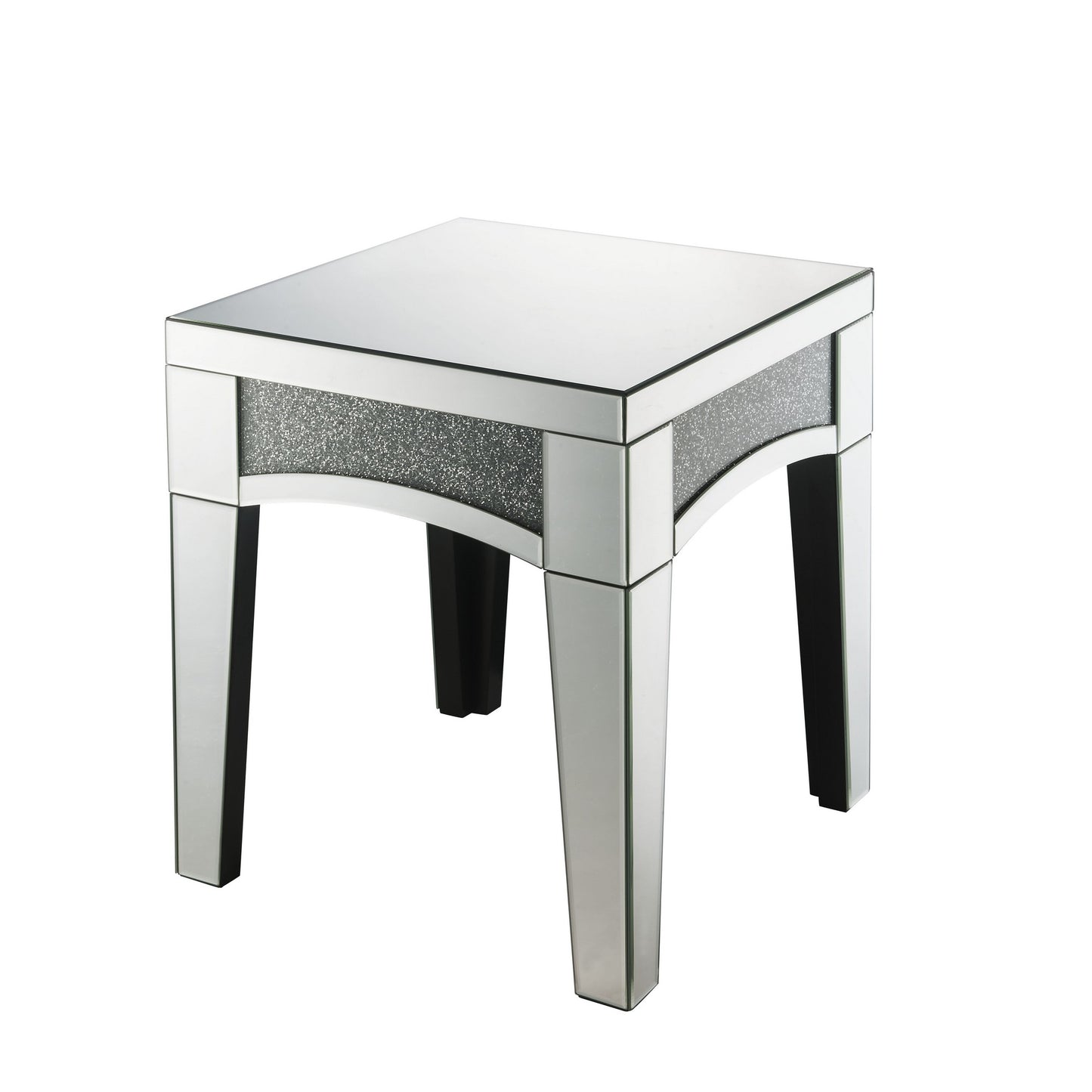 End Table with Mirror Trim and Faux Stone Inlays, Silver — Chic Home-Decor