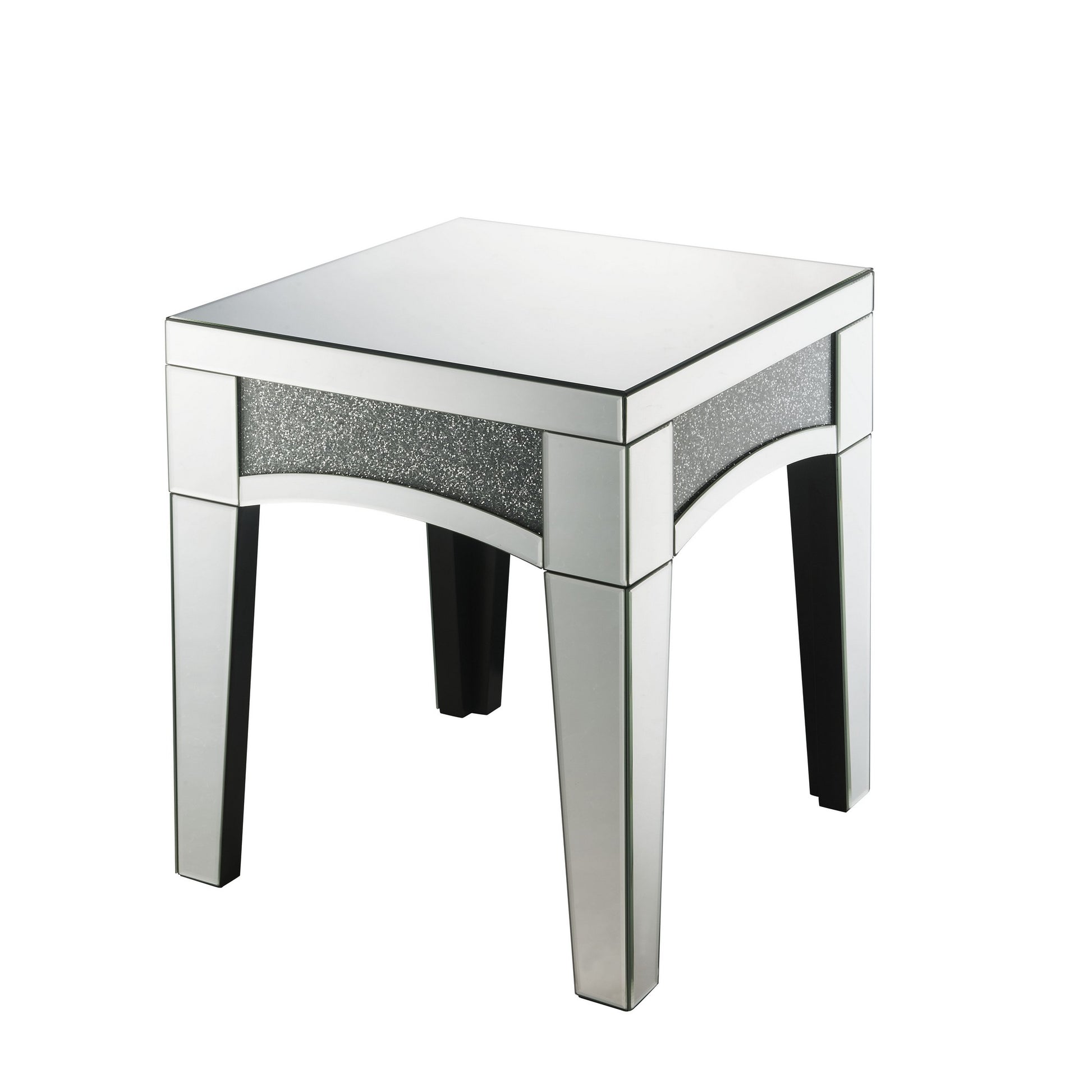 End Table with Mirror Trim and Faux Stone Inlays, Silver — Chic Home-Decor