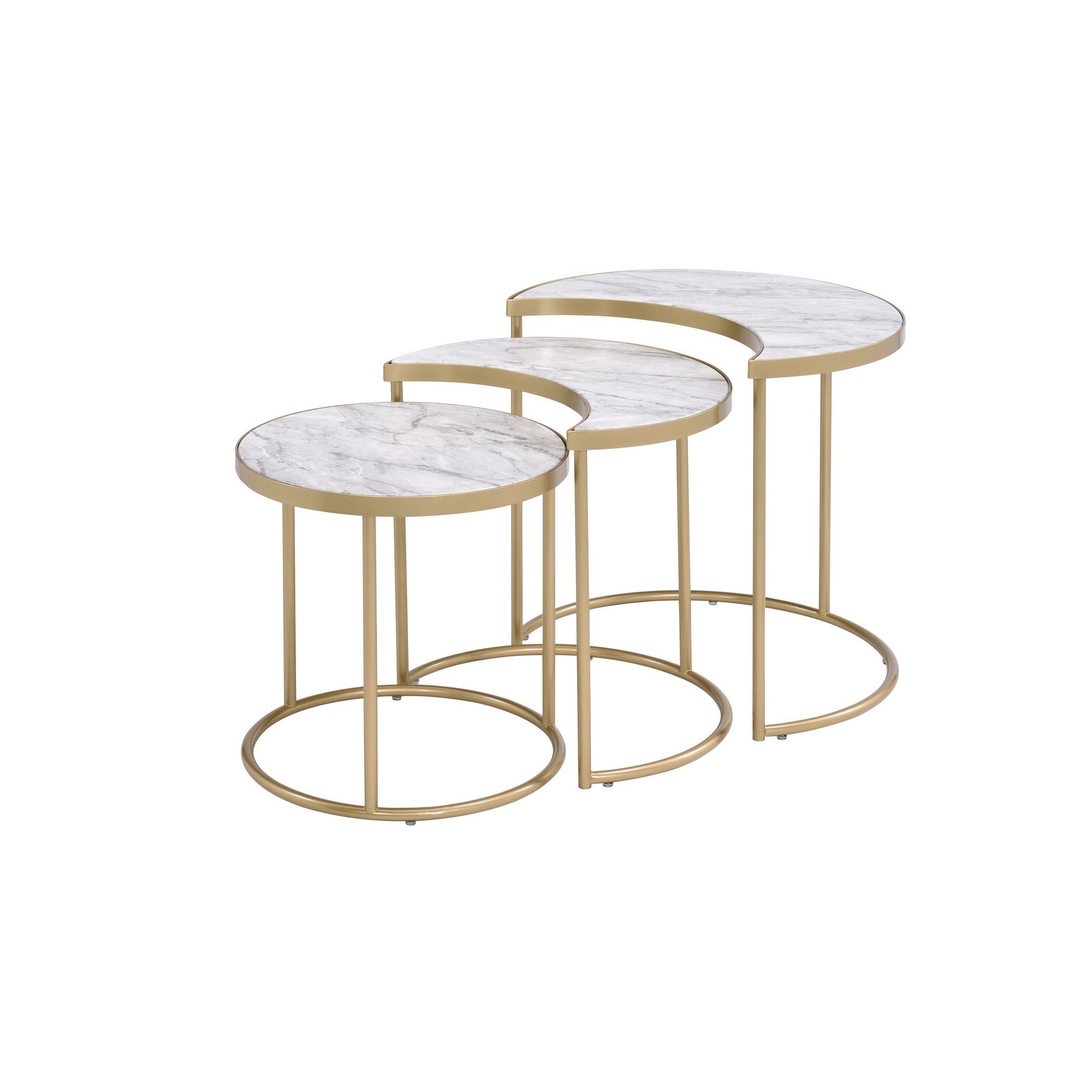 Metal Nesting Coffee Table with Faux Marble Top, Set of 3, Gold and White — Chic Home-Decor