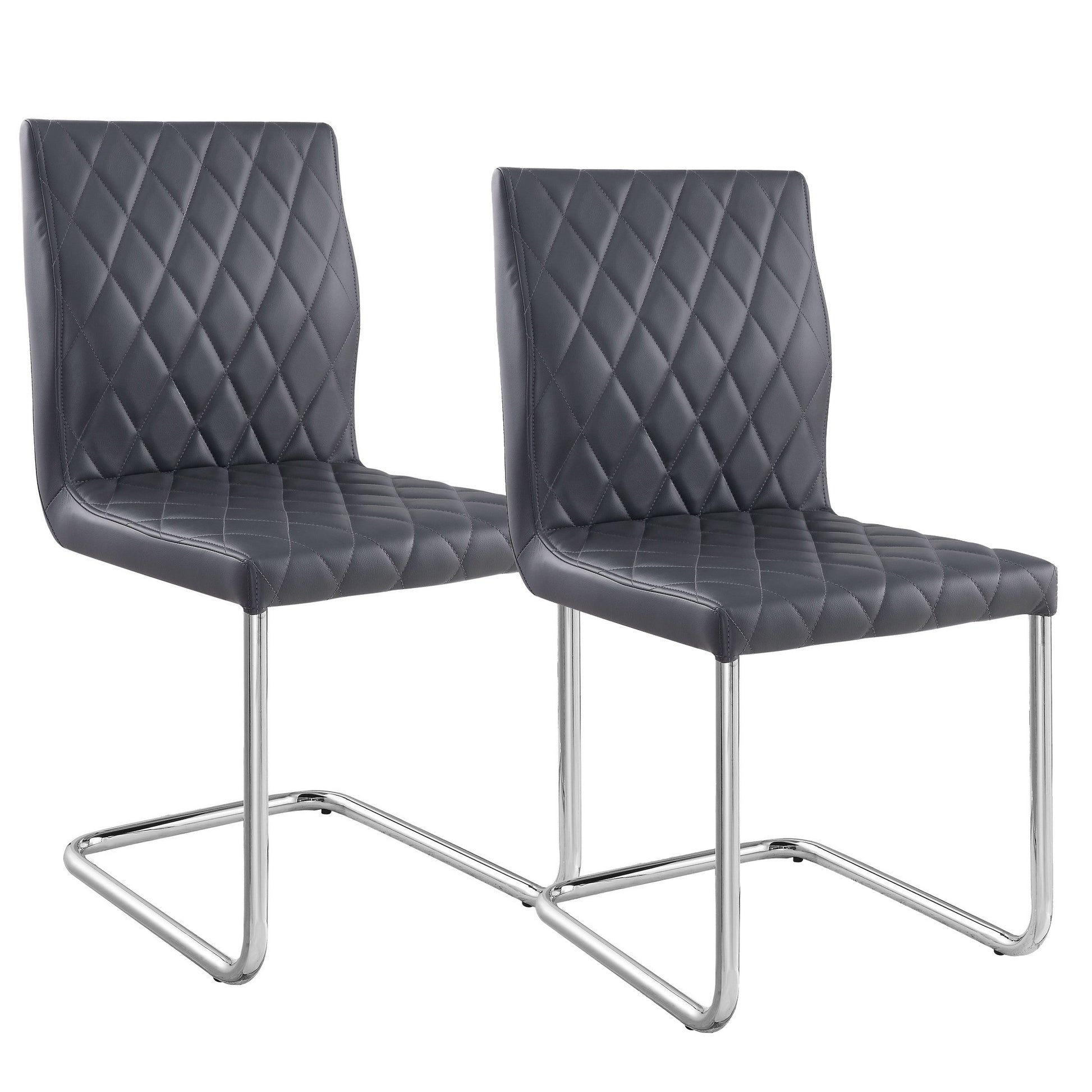 Metal Side Chairs with Faux Leather Seat and Back, Set of 2, Gray and Silver — Chic Home-Decor