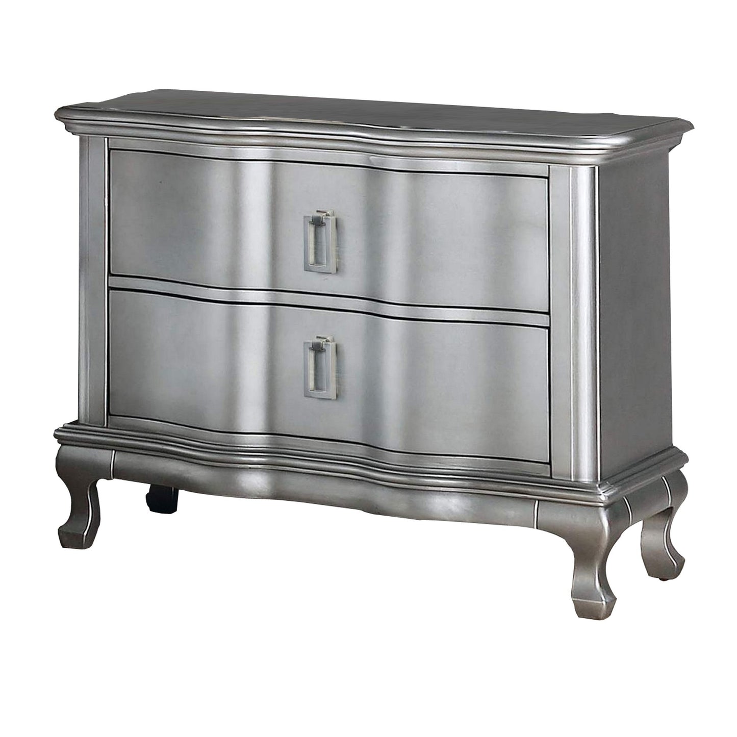 Nightstand with USB and 2 Drawers, Silver — Chic Home-Decor