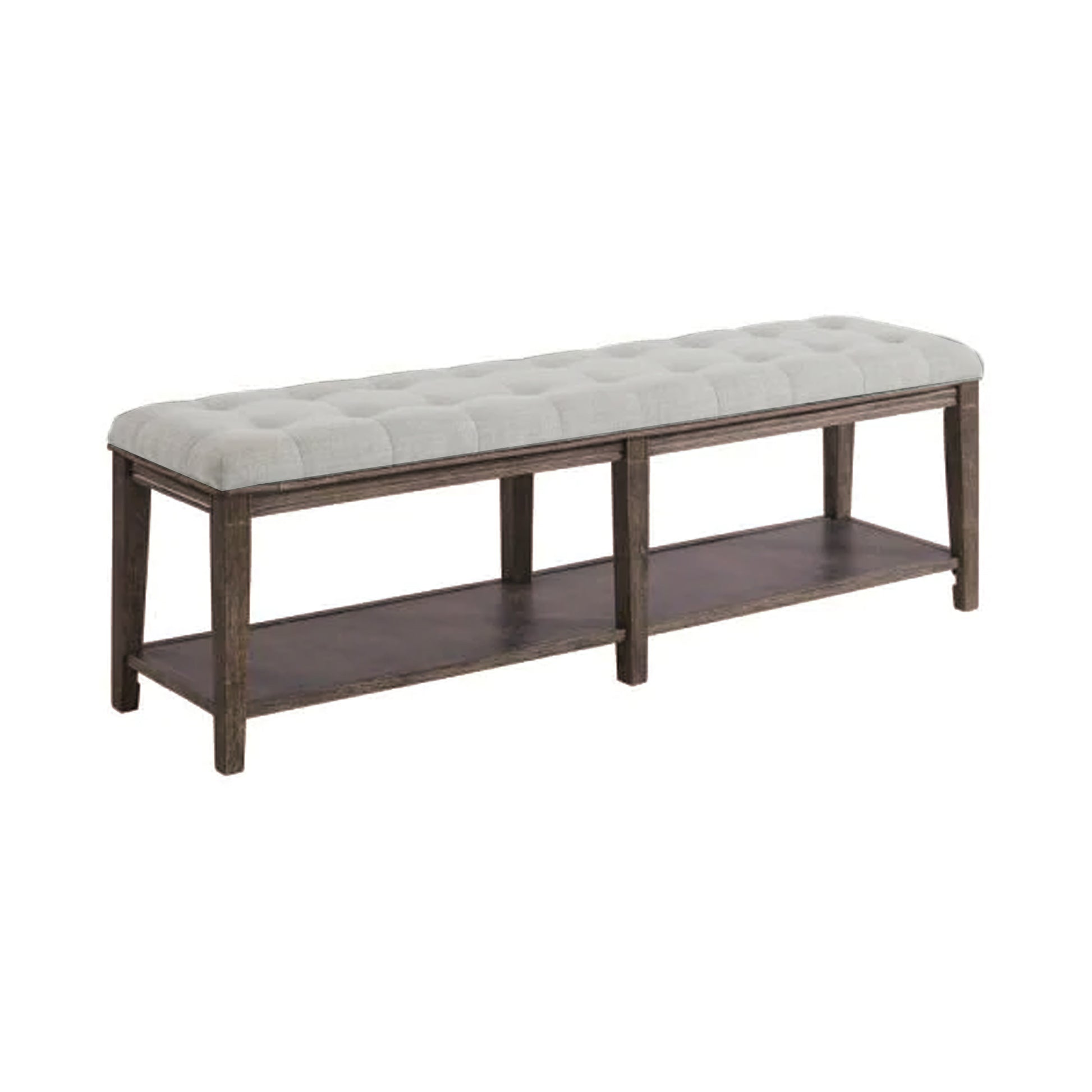 Bench with Button Tufted Seat and Open Shelf, Beige — Chic Home-Decor