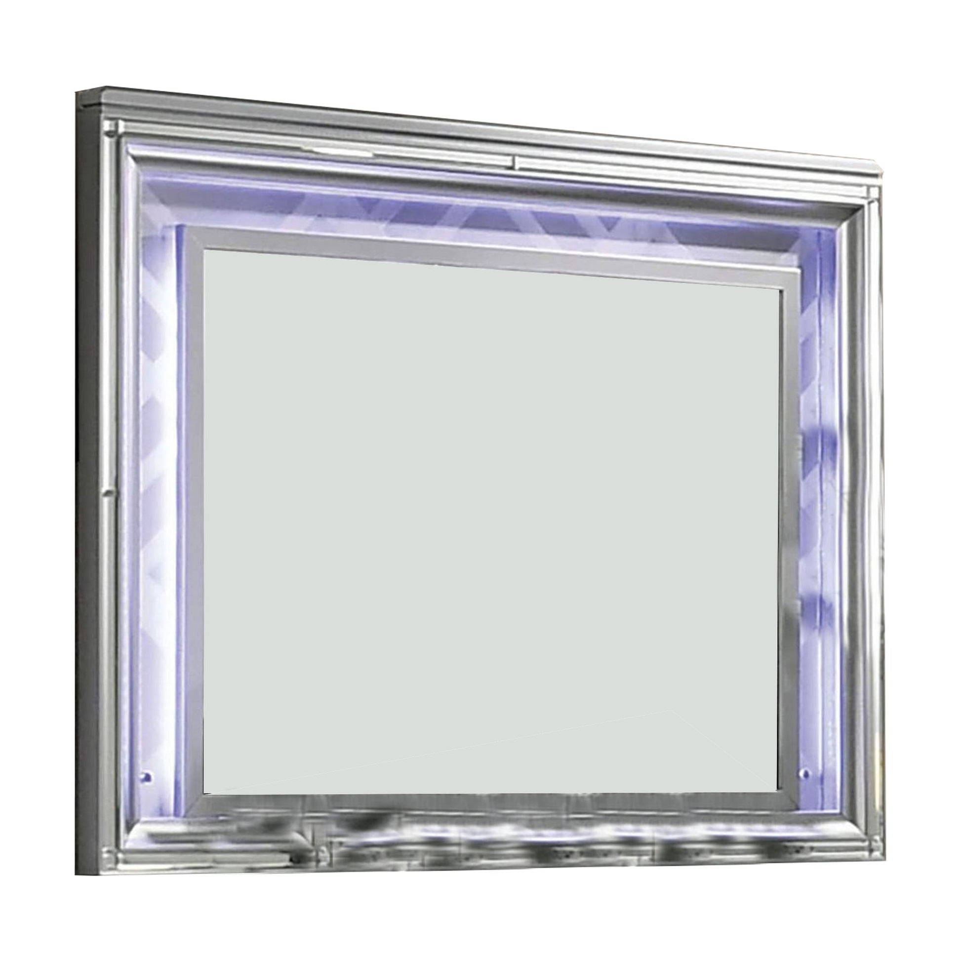 Wall Mirror with LED light and Wooden Frame, Silver — Chic Home-Decor
