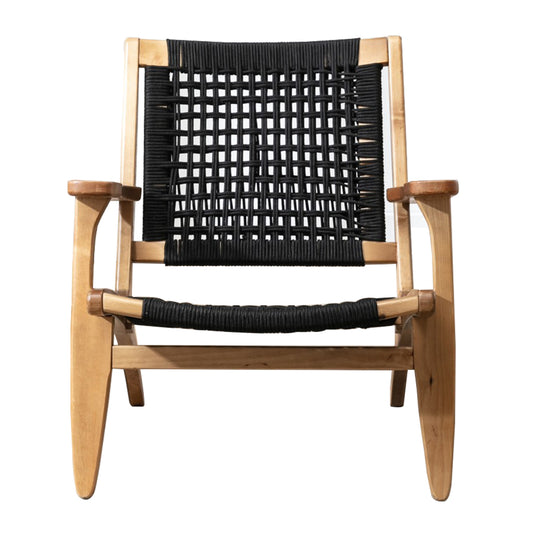 Accent Chair with Rope Woven Seat and Wooden Frame, Brown and Black — Chic Home-Decor
