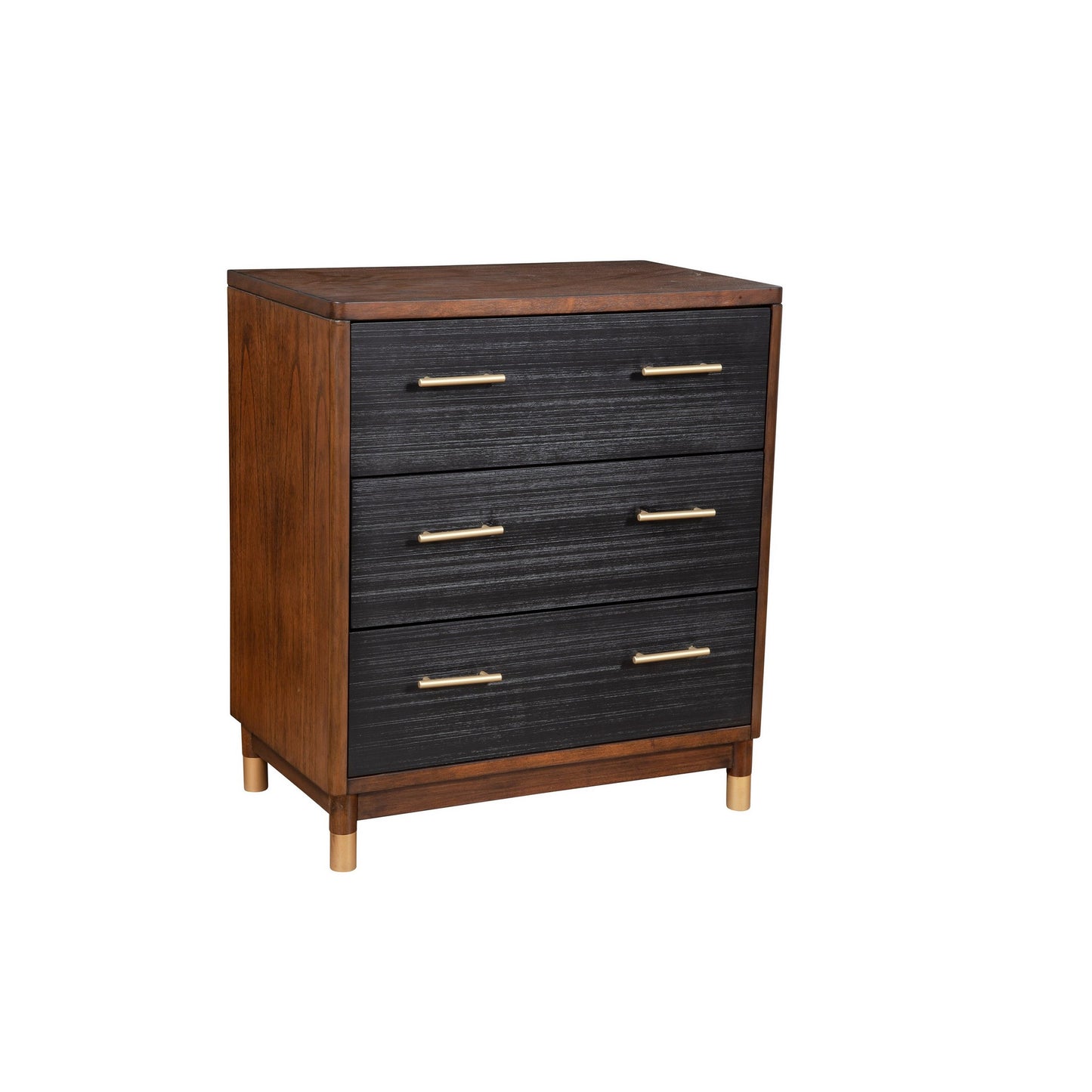 Chest with 3 Drawers and Round Legs, Brown and Black — Chic Home-Decor