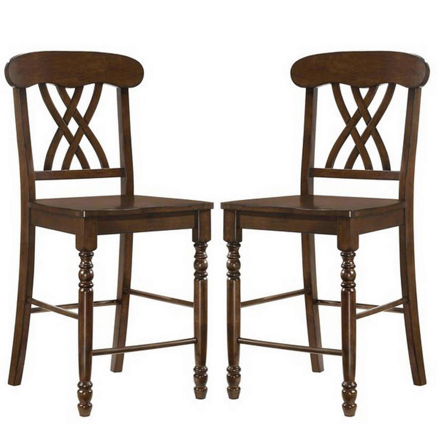 Counter Height Chair with Overlapping X Back, Set of 2, Brown — Chic Home-Decor