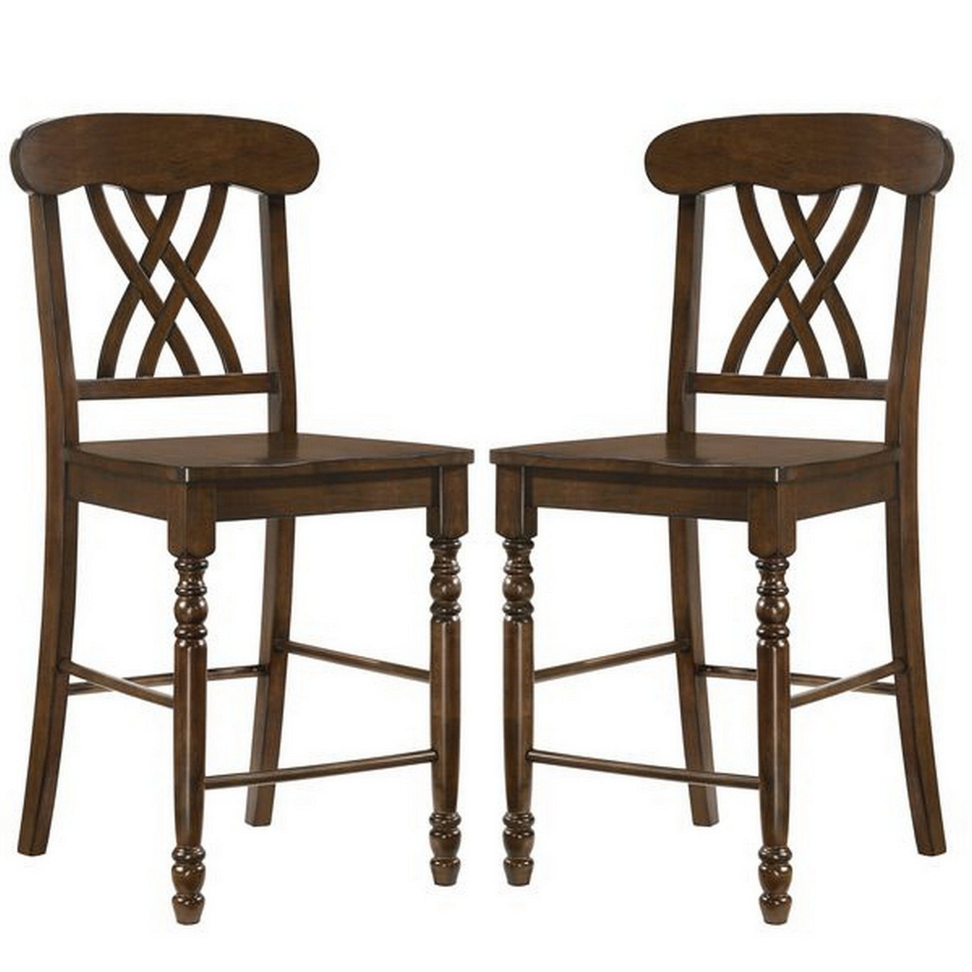 Counter Height Chair with Overlapping X Back, Set of 2, Brown — Chic Home-Decor
