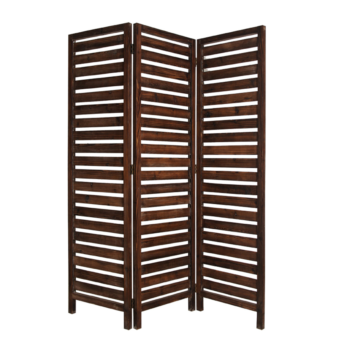 3 Panel Foldable Wooden Screen with Louver Pattern, Dark Brown — Chic Home-Decor