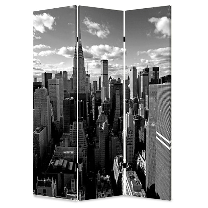 3 Panel Foldable Screen with New York Skyline Print, Black and White — Chic Home-Decor