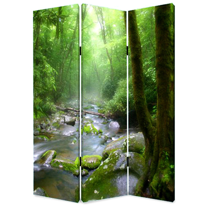 3 Panel Foldable Canvas Screen with Rainforest Print, Green — Chic Home-Decor