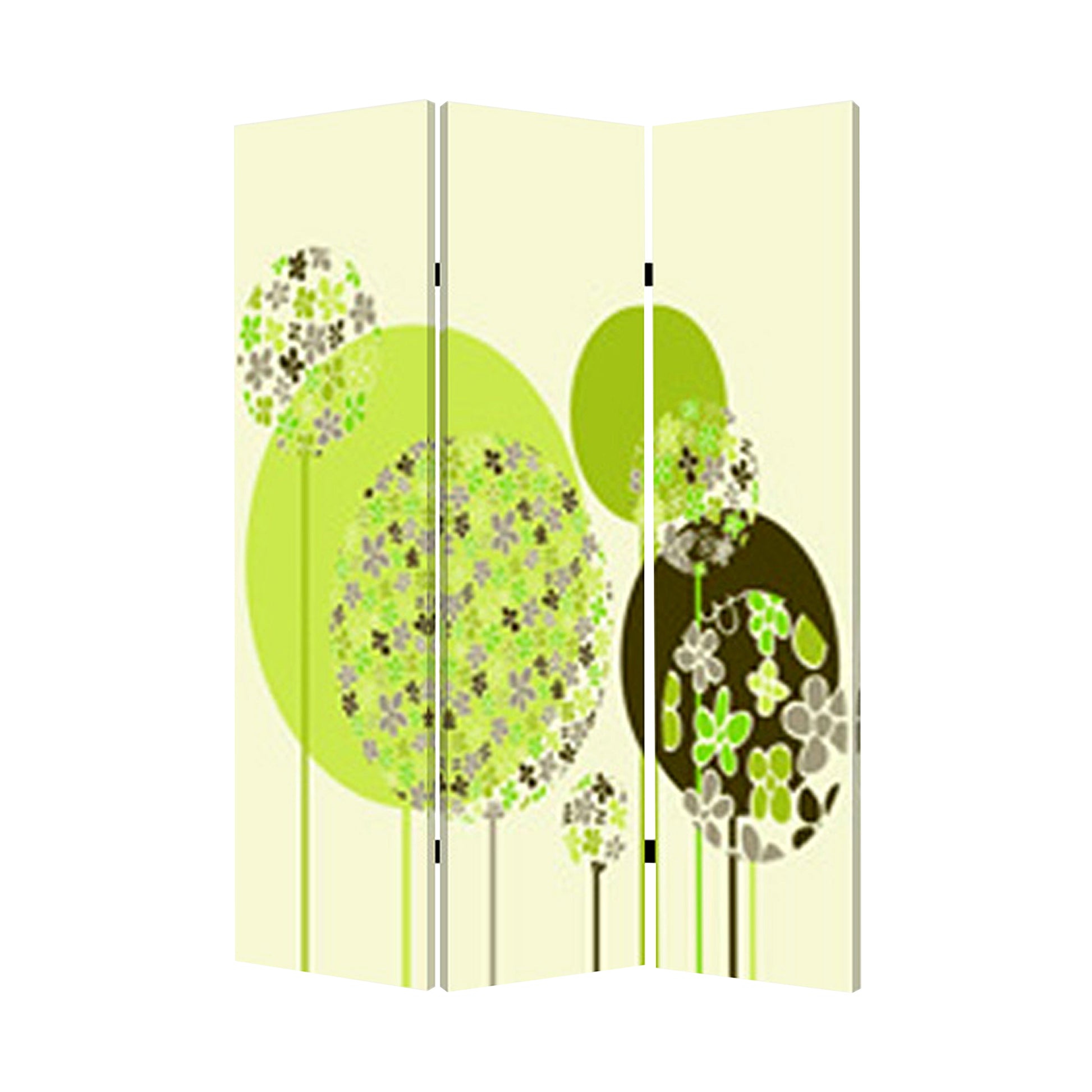 Abstract Floral Printed Foldable Screen with 3 Panels, Green and White — Chic Home-Decor