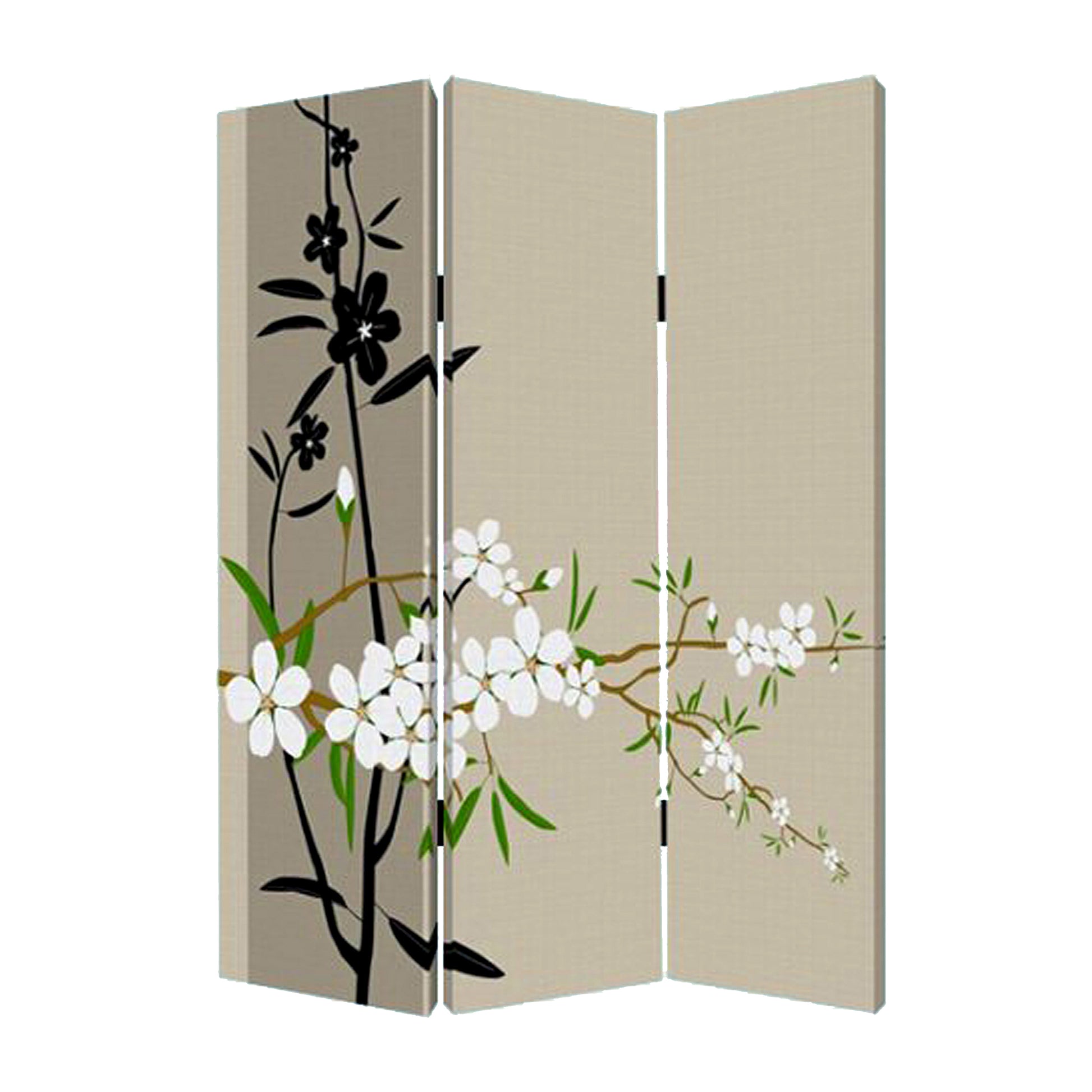 3 Panel Foldable Canvas Screen with Plum Blossom Print , Multicolor — Chic Home-Decor