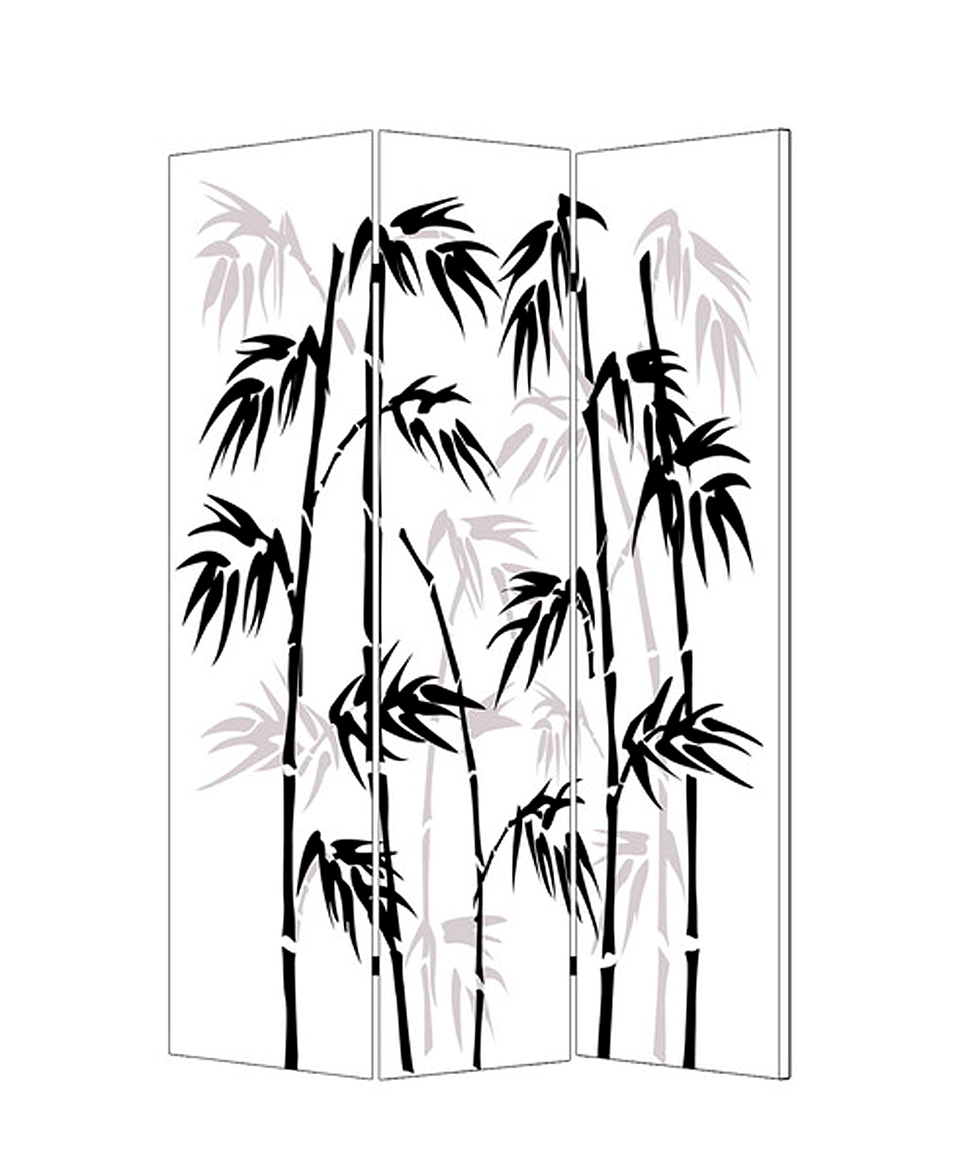3 Panel Foldable Canvas Bamboo Leaf Print Screen, Black and White — Chic Home-Decor
