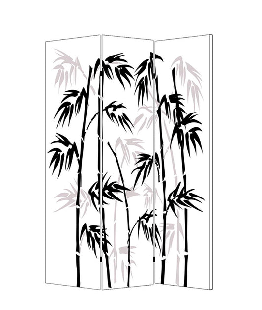 3 Panel Foldable Canvas Bamboo Leaf Print Screen, Black and White — Chic Home-Decor