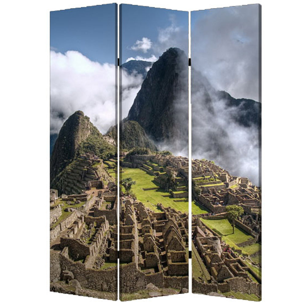 3 Panel Foldable Canvas Screen with Machu Picchu Print, Multicolor — Chic Home-Decor