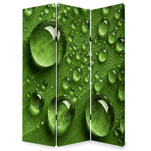 Morning Dew Print Foldable Canvas Screen with 3 Panels, Green — Chic Home-Decor