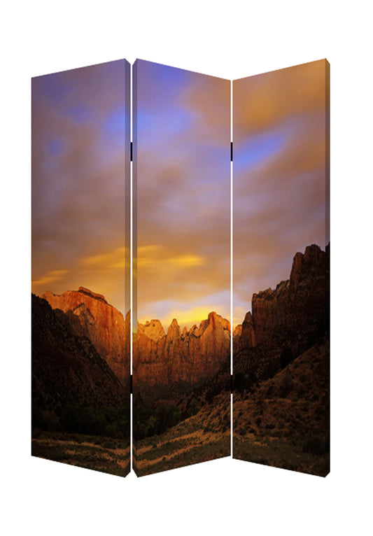 Sunset Plateau Print Foldable Canvas Screen with 3 Panels, Multicolor — Chic Home-Decor