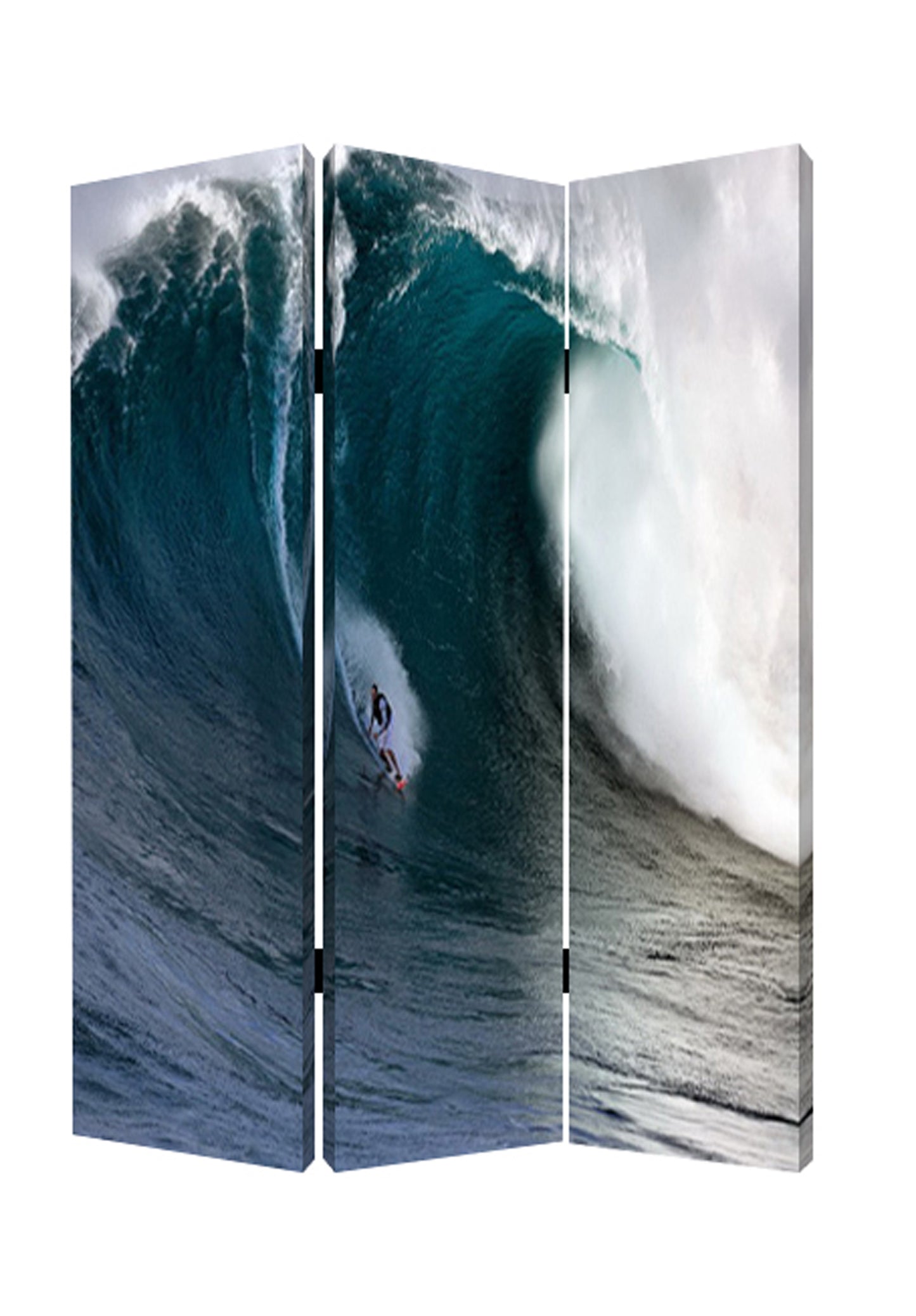 Surfing High Wave Print Foldable Canvas Screen with 3 Panels, Blue — Chic Home-Decor