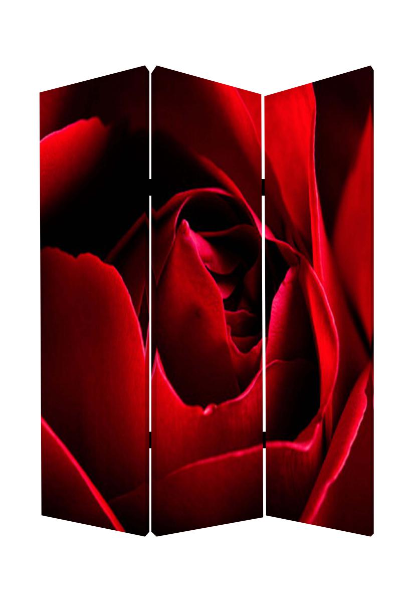 3 Panel Foldable Canvas Screen with Rose Print, Red — Chic Home-Decor