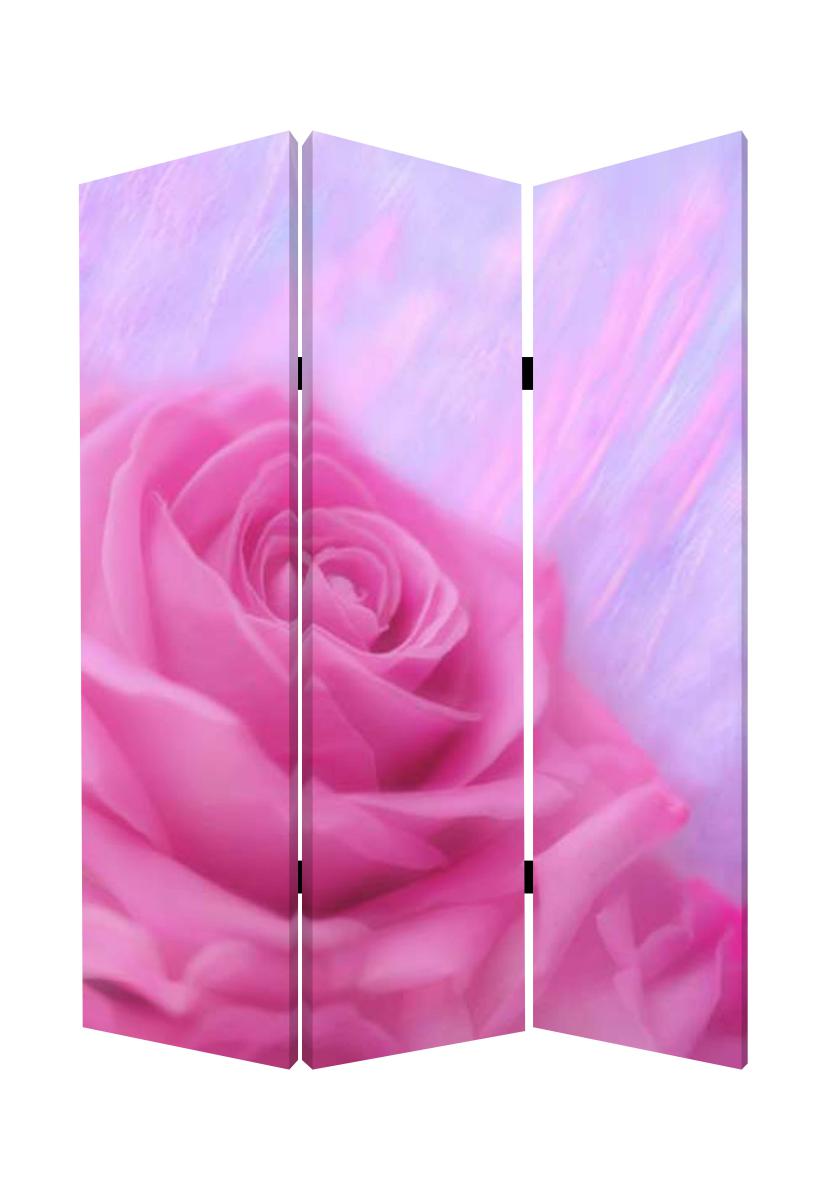 3 Panel Foldable Canvas Screen with Rose Print, Pink — Chic Home-Decor