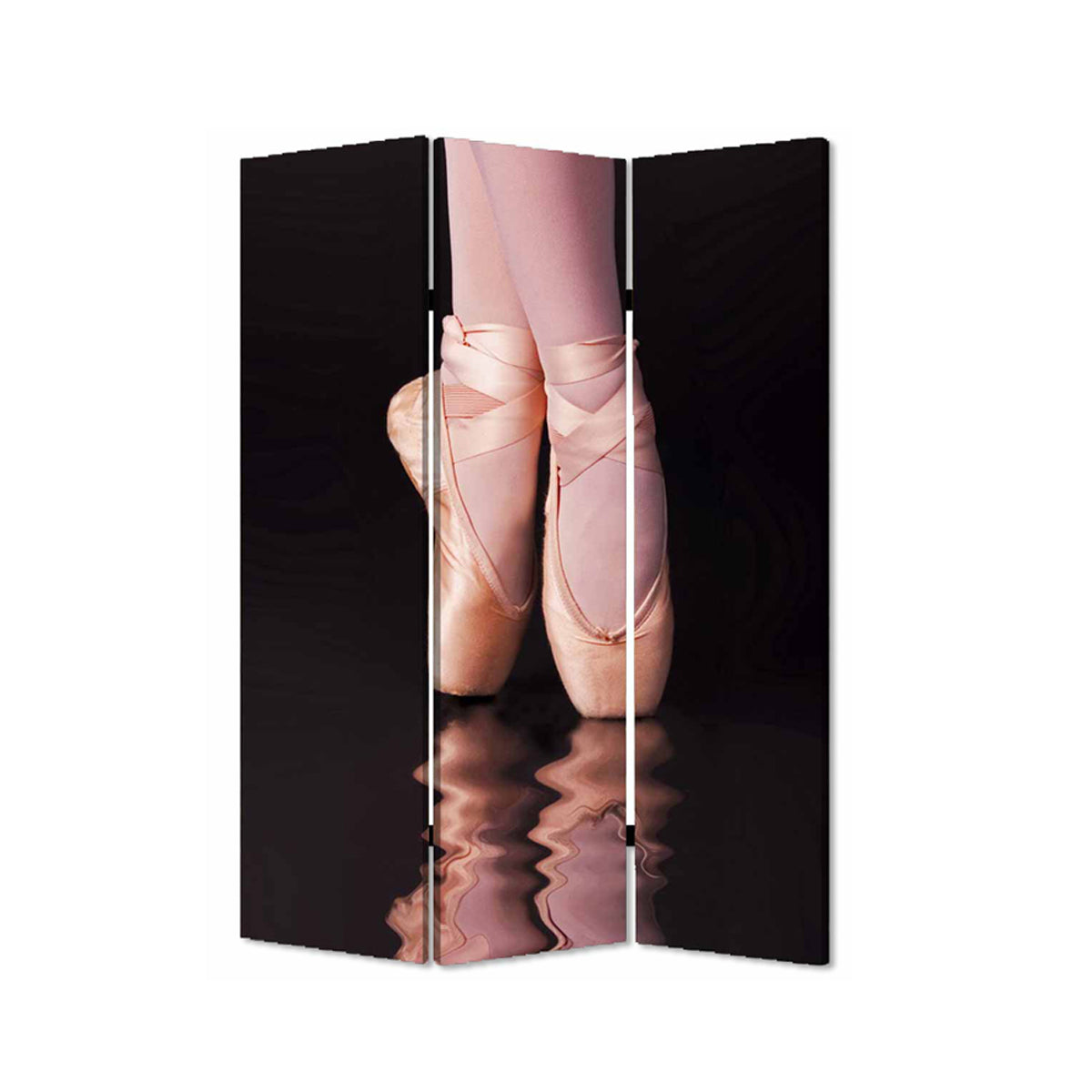 Ballet Shoe Print Foldable Canvas Screen with 3 Panels, Black and Pink — Chic Home-Decor