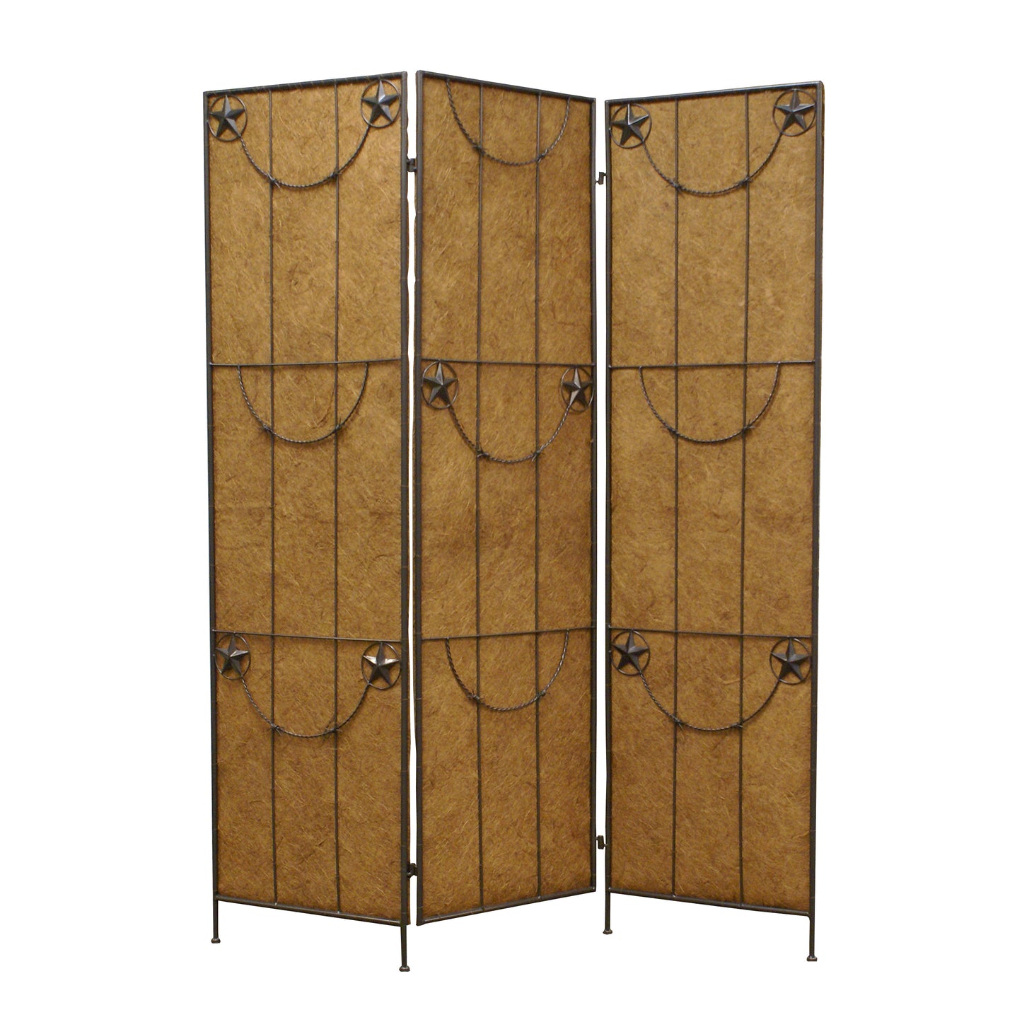 3 Panel Foldable Canvas Grill Screen with Lone Stars, Brown — Chic Home-Decor