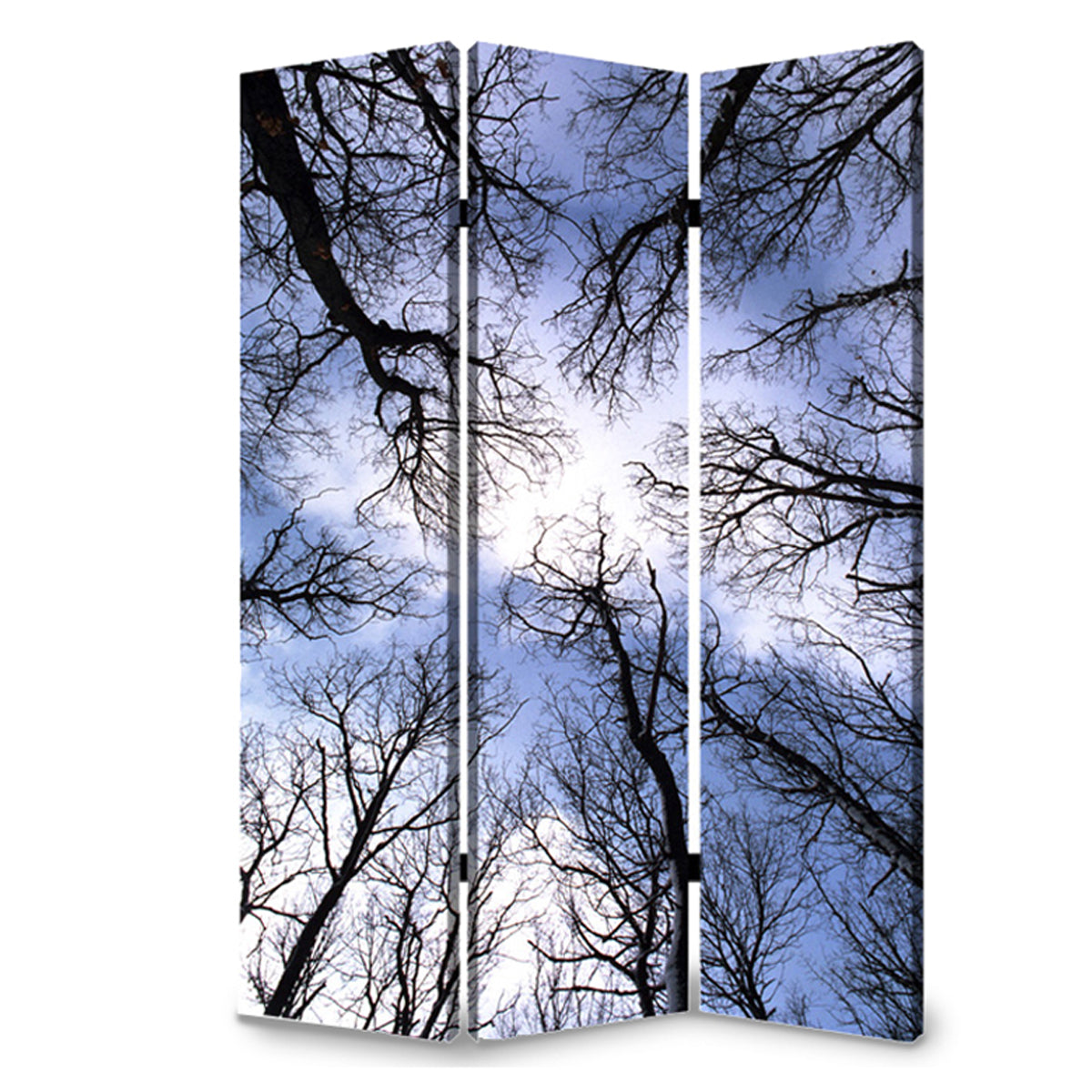 3 Panel Foldable Canvas Screen with Tree Print, Black — Chic Home-Decor