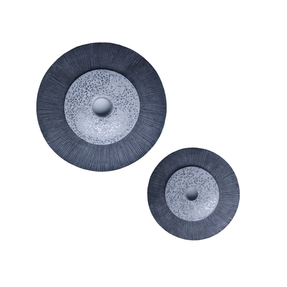 Round Dual Layer Glass and Sandstone Wall Décor Set of 2, Large, Gray — Chic Home-Decor