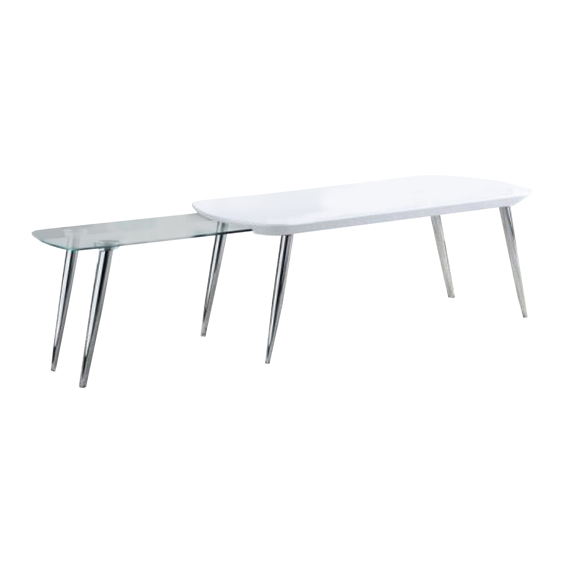 Coffee Table with Pull Out Tabletop, White and Silver — Chic Home-Decor