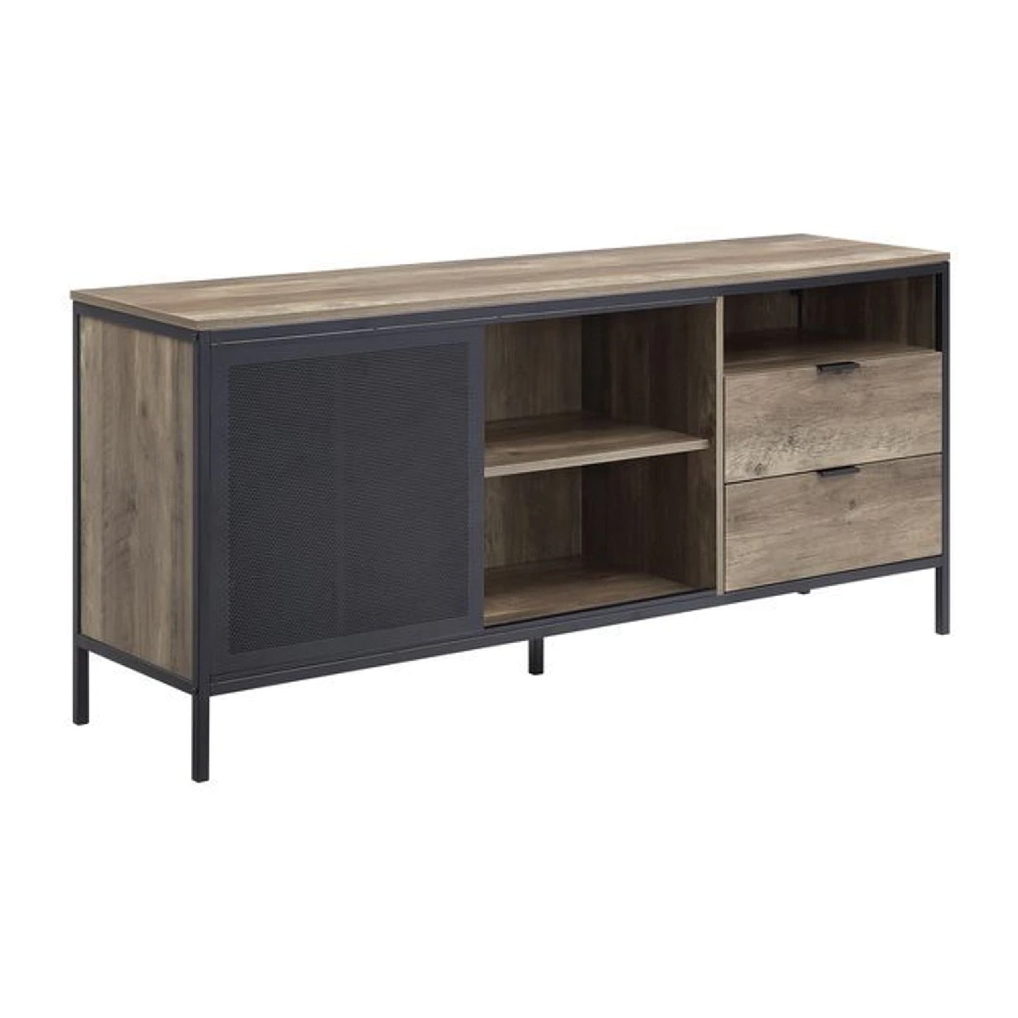 TV Stand with Metal Frame, Rustic Oak Brown and Black — Chic Home-Decor