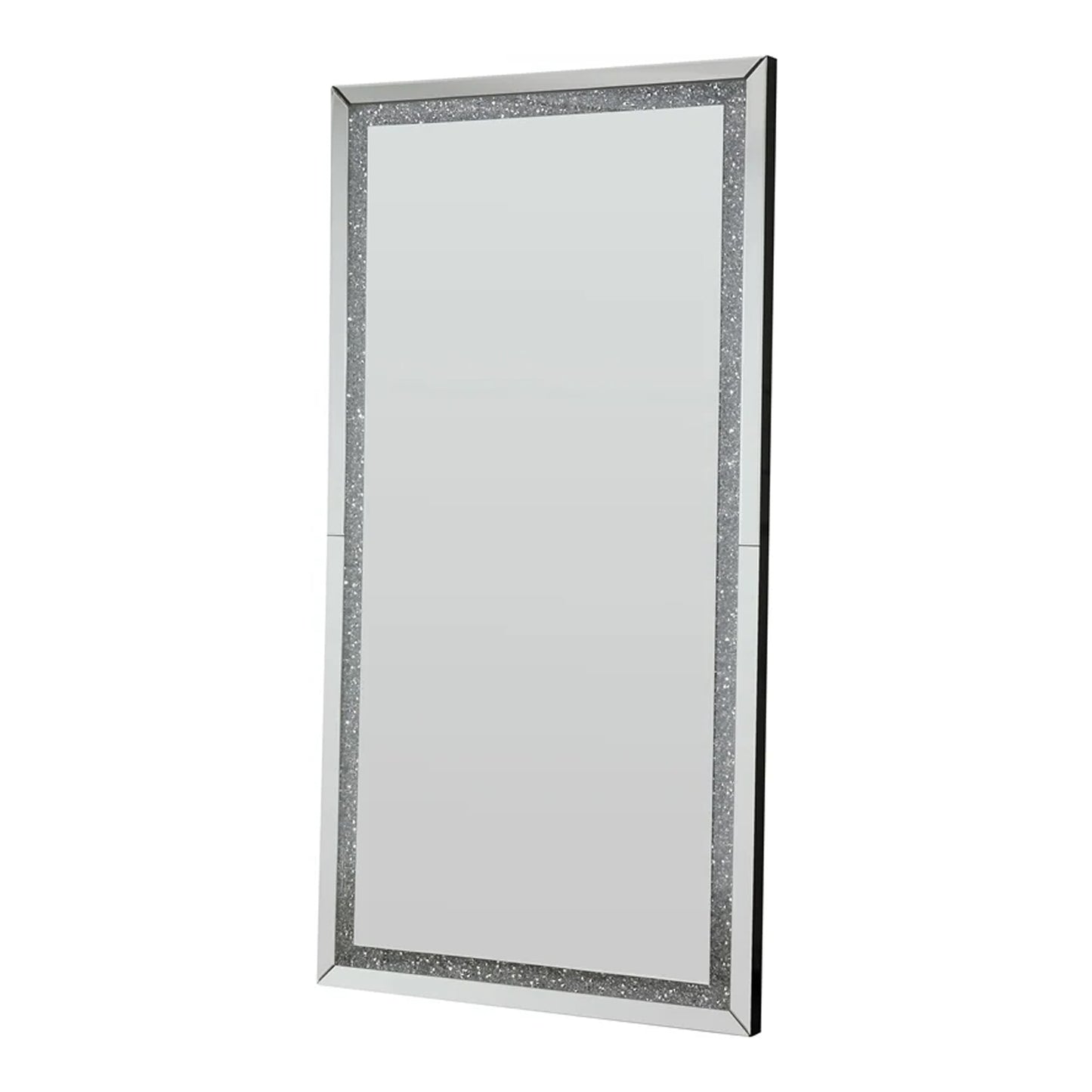 Floor Mirror with Faux Diamond Inlays and LED Trim, Silver — Chic Home-Decor