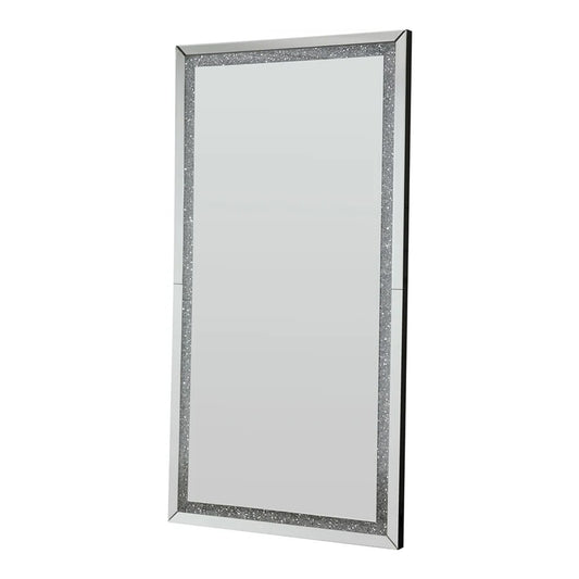 Floor Mirror with Faux Diamond Inlays and LED Trim, Silver — Chic Home-Decor