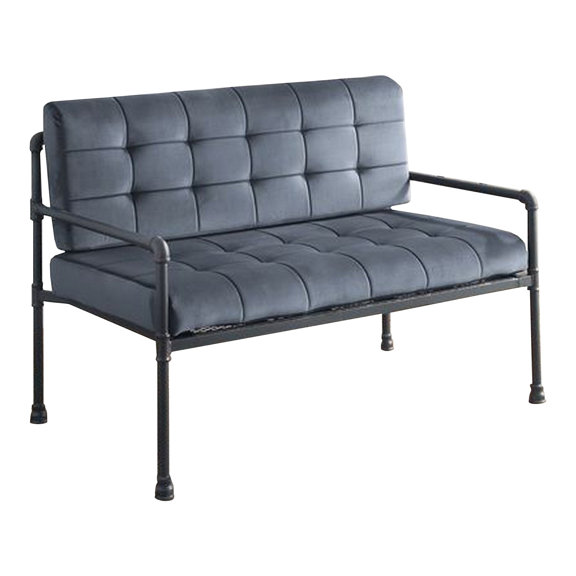 Loveseat with Tufted Velvet Seat and Metal Frame, Gray — Chic Home-Decor