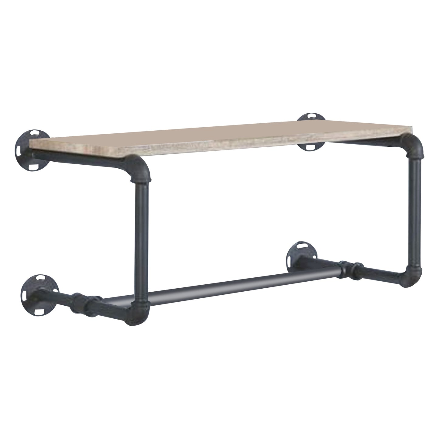 Wooden Wall Rack with Tubular Metal Frame, Brown and Black — Chic Home-Decor