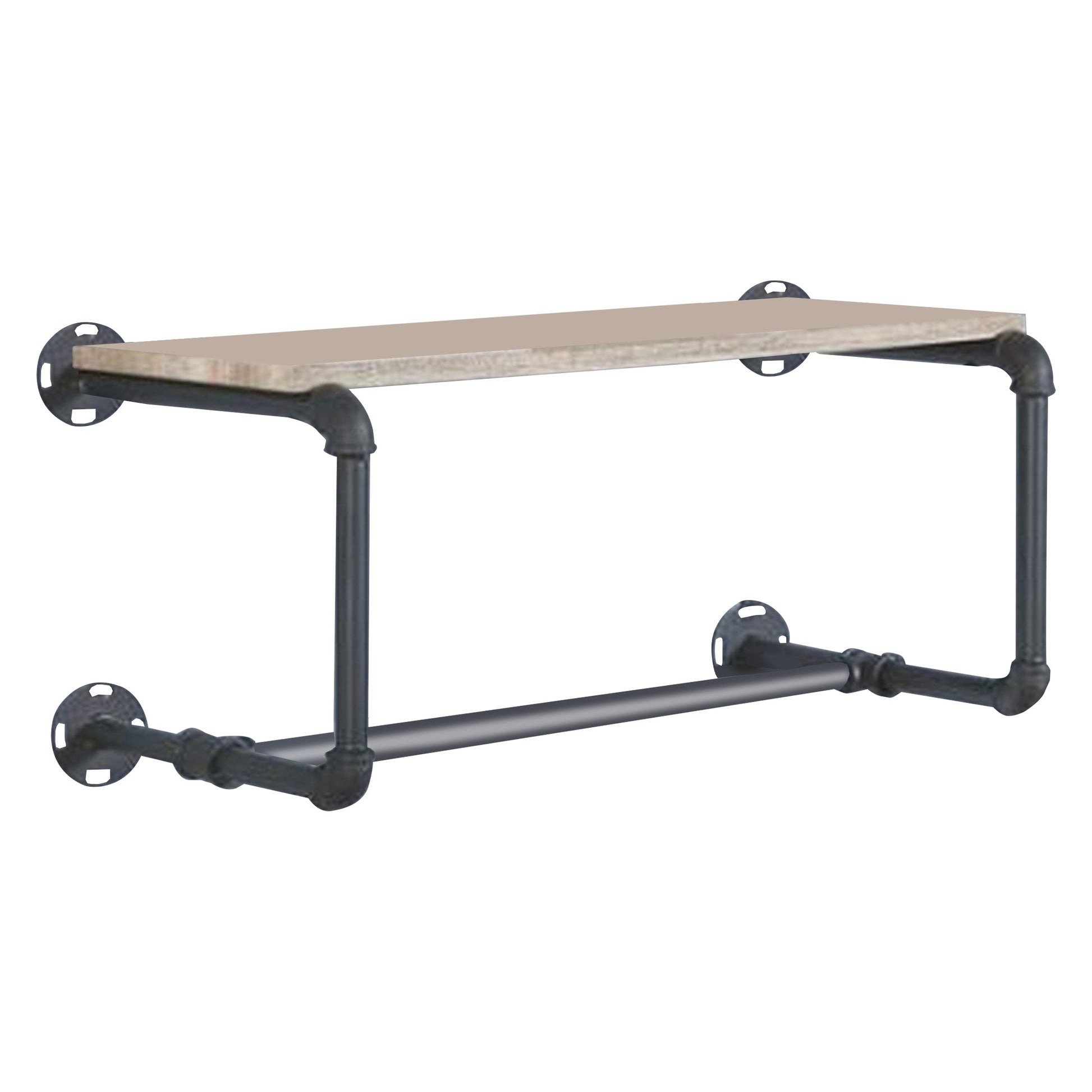 Wooden Wall Rack with Tubular Metal Frame, Brown and Black — Chic Home-Decor