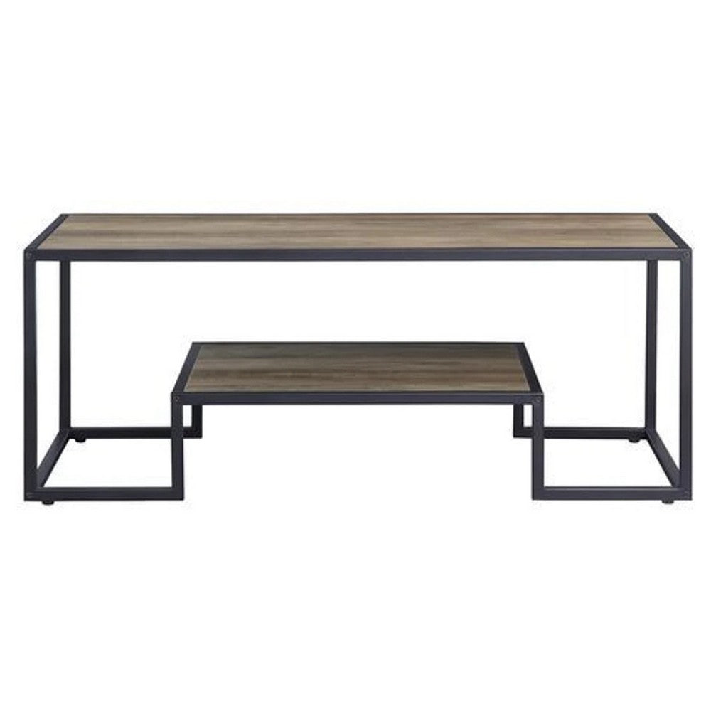Coffee Table with 1 Open Shelf and Tubular Frame, Oak Brown