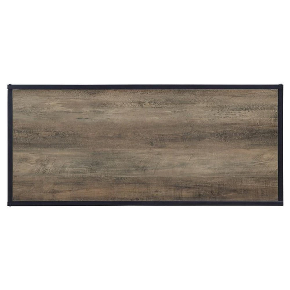 Coffee Table with 1 Open Shelf and Tubular Frame, Oak Brown
