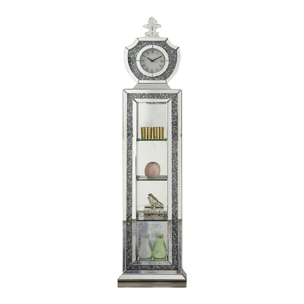 Grandfather Clock with 4 Compartments and Mirror Frame, Silver
