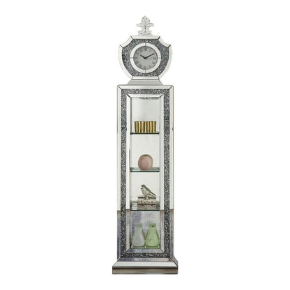 Grandfather Clock with 4 Compartments and Mirror Frame, Silver