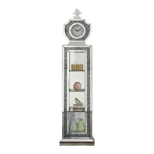 Grandfather Clock with 4 Compartments and Mirror Frame, Silver