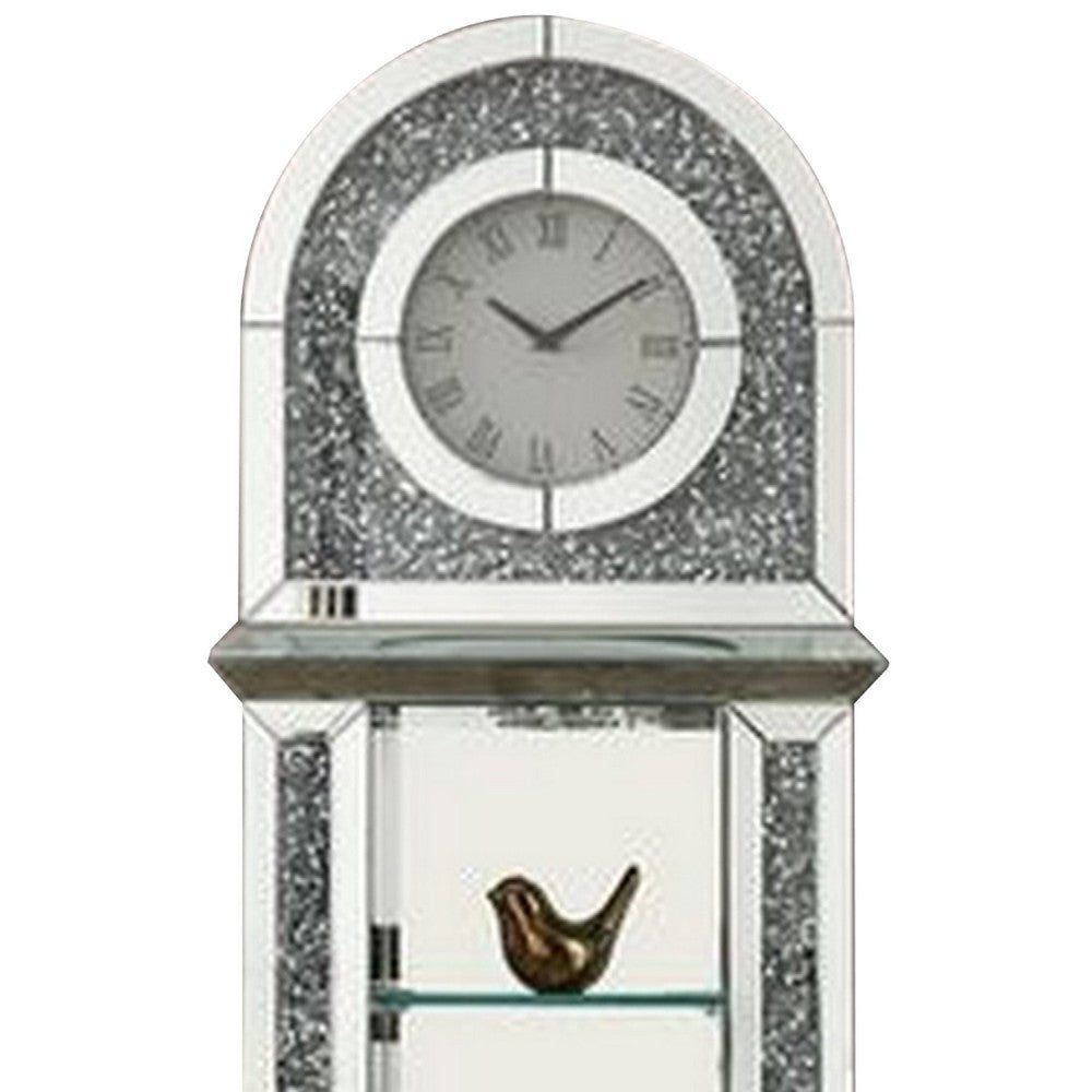 Grandfather Clock with 1 Drawer and Mirror Frame, Silver