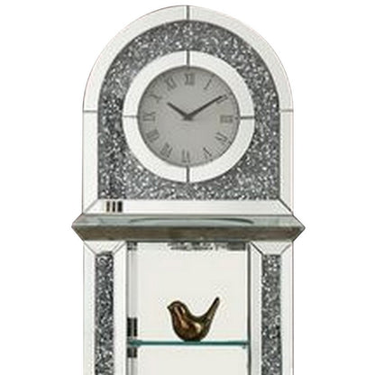 Grandfather Clock with 1 Drawer and Mirror Frame, Silver