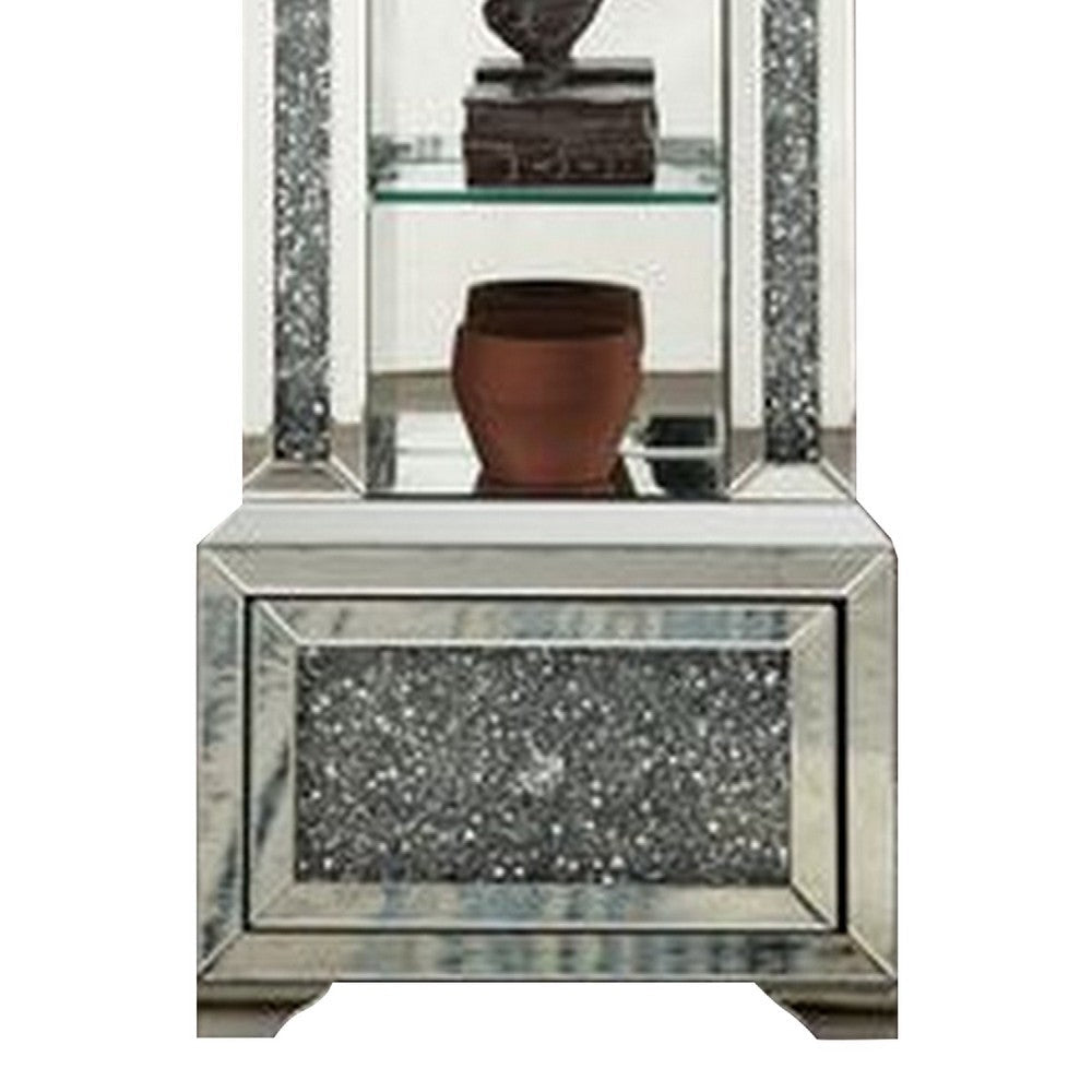Grandfather Clock with 1 Drawer and Mirror Frame, Silver