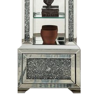 Grandfather Clock with 1 Drawer and Mirror Frame, Silver