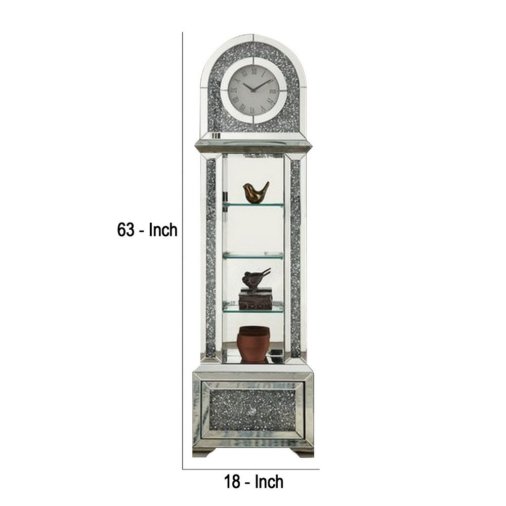 Grandfather Clock with 1 Drawer and Mirror Frame, Silver