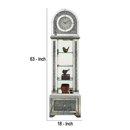 Grandfather Clock with 1 Drawer and Mirror Frame, Silver