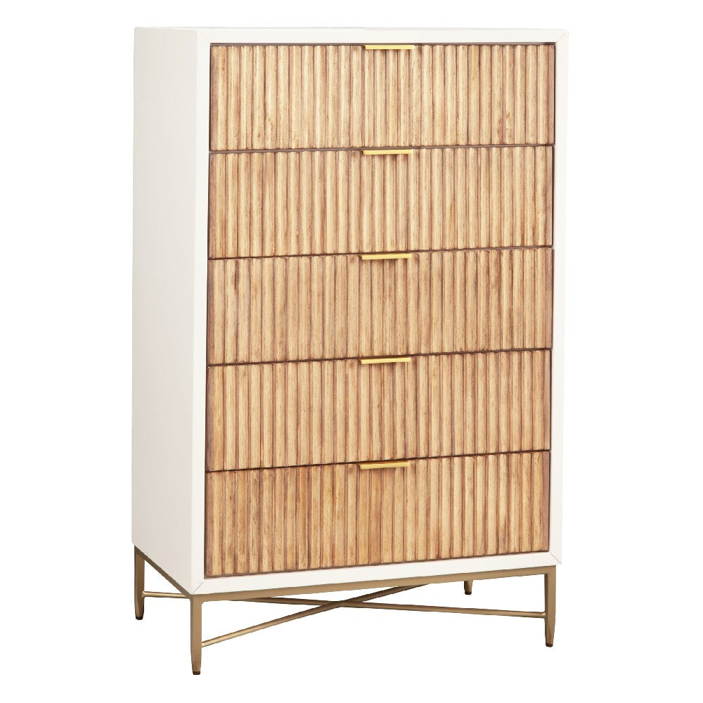 Chest with 5 Corrugated Panel Drawers and Metal Base, White