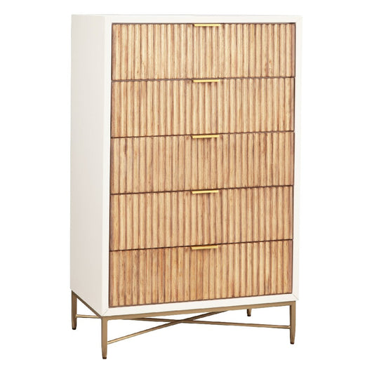 Chest with 5 Corrugated Panel Drawers and Metal Base, White
